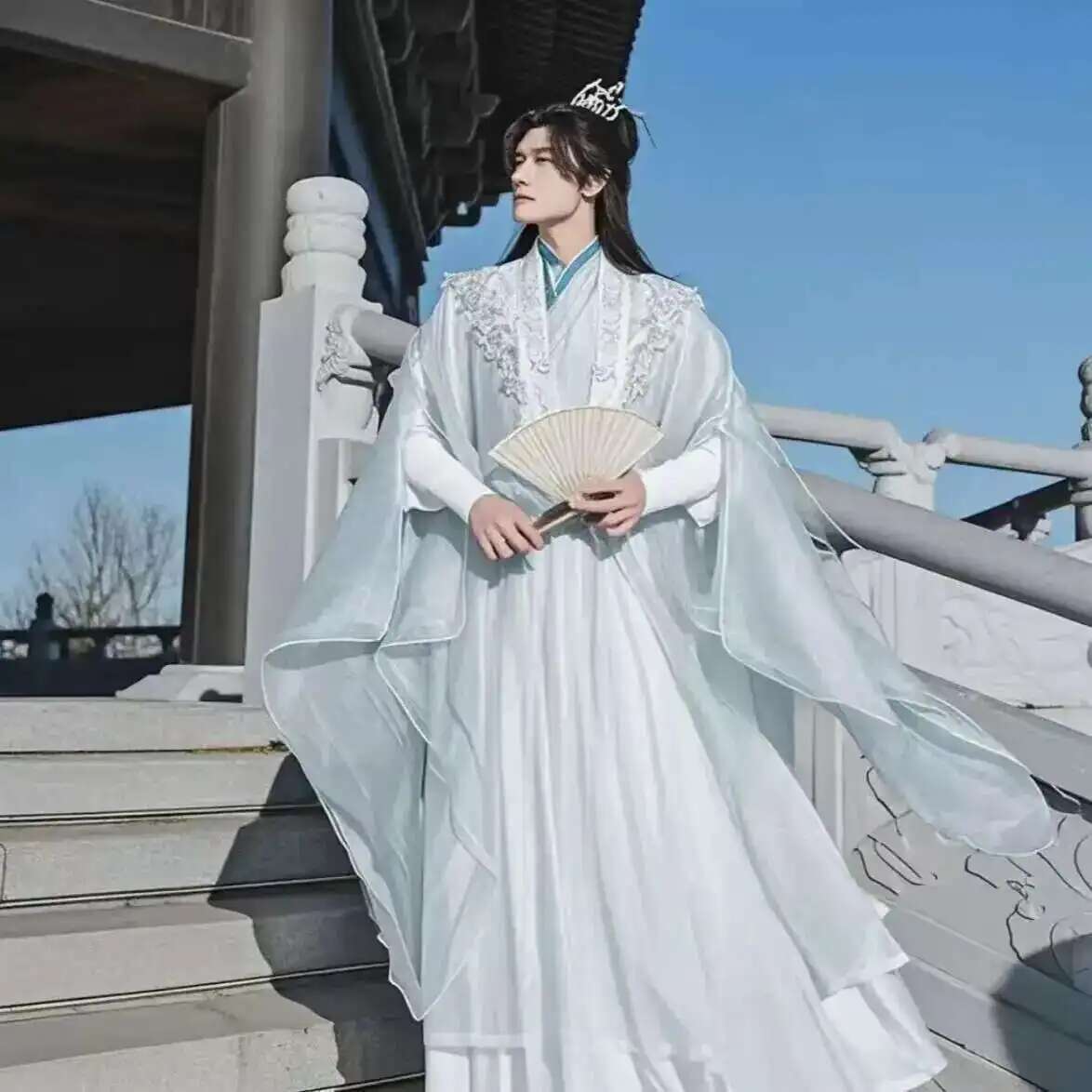 Anime Cosplay Dress For Men - Costume cosplay bianco ricamato cinese da